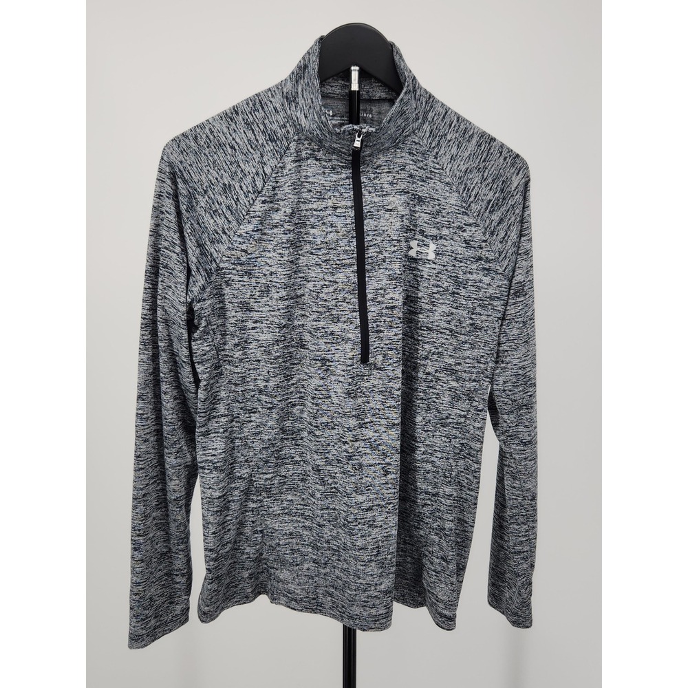 Under Armour Mens HeatGear Tech 1/4 Zip Pullover Gray Space Dye Loose Fit LG
